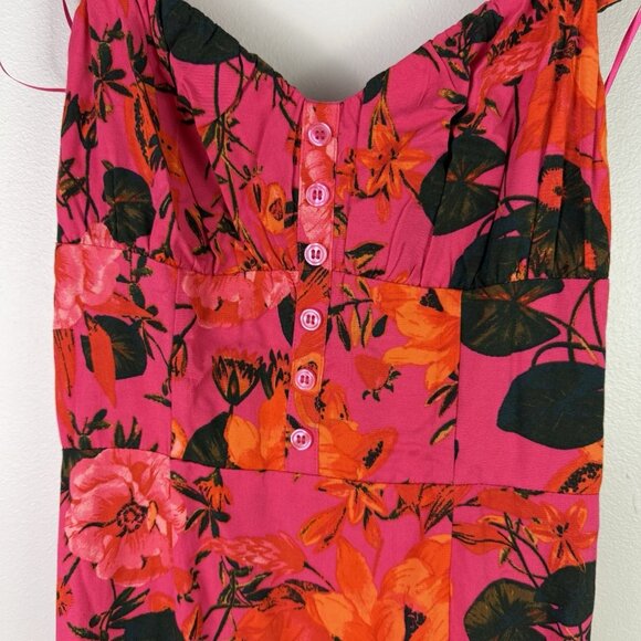 Chelsea28 Pink Floral Ruffle Strap Midi Dress Size XXS Boho Handkerchief Hem - Picture 4 of 10